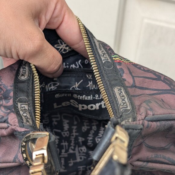 Y2K L.A.M.B. LeSportSac Shoulder Bag Lamb Gwen Stefani Black Brown Missing Chain - Picture 7 of 9